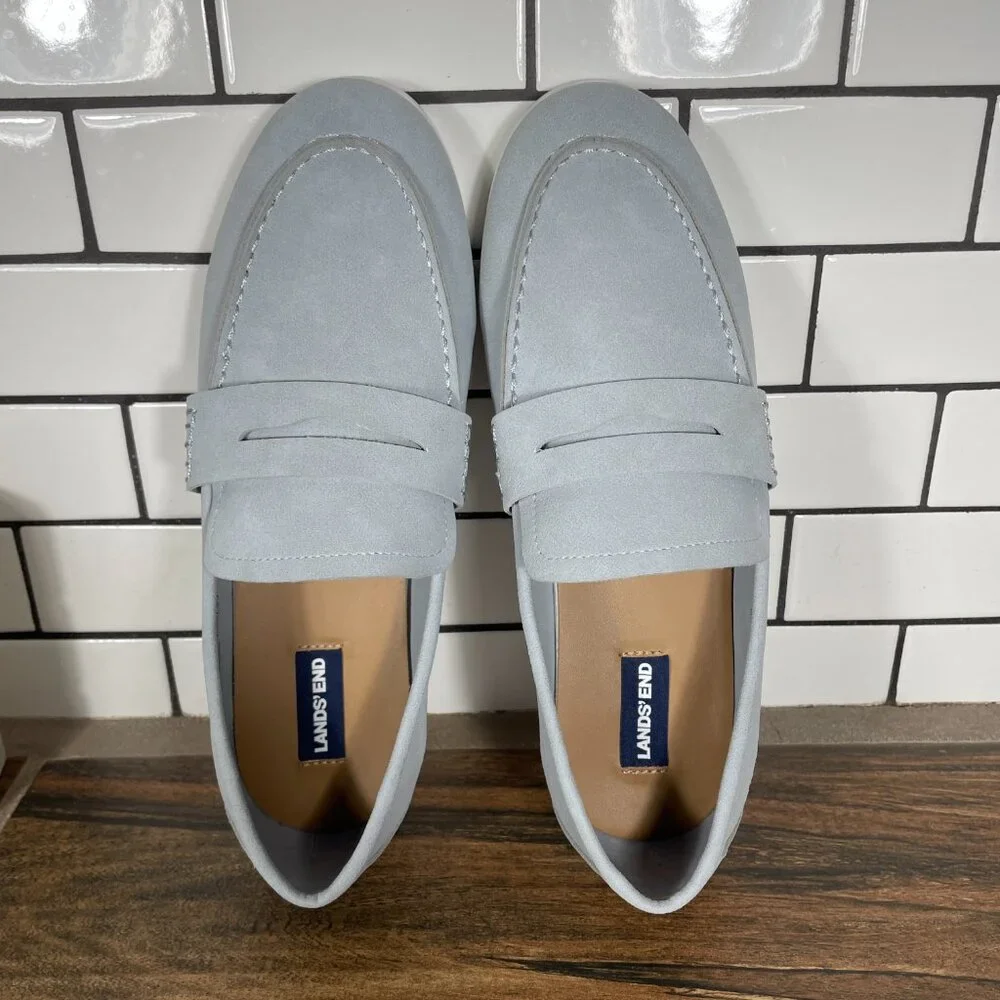 Lands End Everyday Penny Loafer Shoes Youth Boys Size 6 Soft Slate Vegan Leather